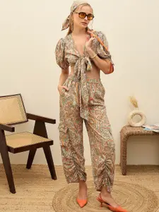 SASSAFRAS Paisley Printed Crop Top  & Trousers Co-Ords