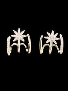 KRENOZ Gold-Plated Cubic Zirconia Studded Floral Shaped Studs