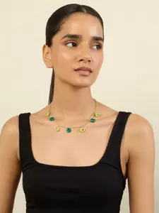 Isharya Brass 18Kt Gold-Plated Crystals Studded Charm Necklace