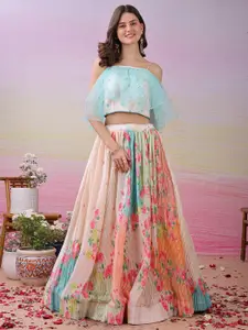 SAPTRANGI Printed Beaded Semi-Stitched Lehenga And Unstitched Choli