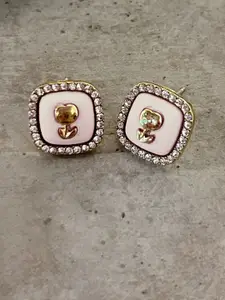 KRENOZ Gold-Plated Crystal Studded Square Shaped Studs