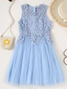 INCLUD Girls Self Design Sleeveless Fit & Flare Above Knee Dress