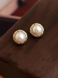 KRENOZ Gold-Plated Pearls Beaded Circular Shaped Studs