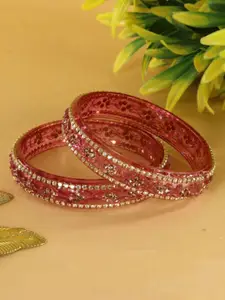 LAVAZZA Set Of 2 Zircon Diamond & Beads Work Glass Bangles