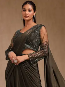 Soch  Solid Ready to Wear Saree With Beads and Stones Embellished Stitched Blouse