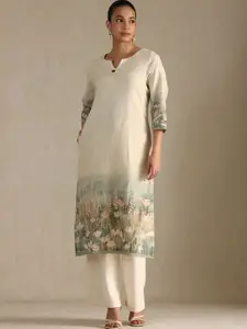 Soch Women Floral Printed Festive Linen Straight Kurta