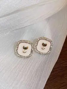 KRENOZ Gold-Plated Crystals Studded Square Shaped Studs