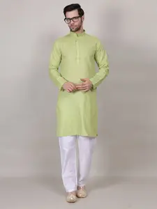 4u Fashion Geometric Woven Design Mandarin Collar Cotton Straight Kurta