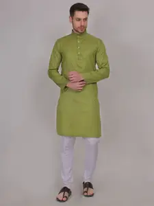 4u Fashion Geometric Woven Design Mandarin Collar Cotton Straight Kurta