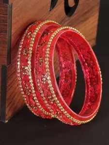 LAVAZZA Set Of 2 Zircon Diamonds & Crystals Studded Glass Bangles