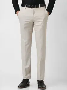 Van Heusen Men Checked Slim Fit Mid-Rise Formal Trousers