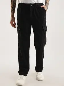 NEVER NEUD Men Relaxed Fit Corduroy Cargos Trousers