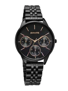 Sonata Women Brass Embellished Dial Circle Watch 87085NM01