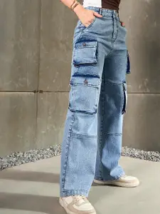 SASSAFRAS Women Relaxed Fit High-Rise Heavy  Cargo  Fade Jeans