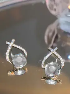 KRENOZ Gold-Plated Cubic Zirconia & Crystals Studded Geometric Shaped Studs