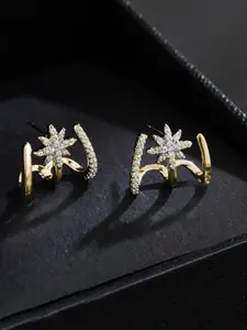 KRENOZ Gold-Plated Cubic Zirconia Studded Floral Shaped Studs
