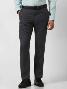 Van Heusen Men Checked Mid-Rise Slim Fit Trousers