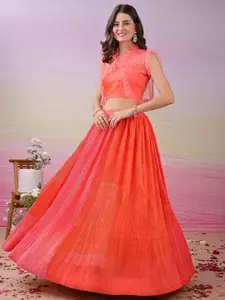 SAPTRANGI Printed Beads and Stones Semi-Stitched Lehenga & Unstitched