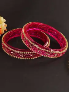LAVAZZA Set Of 2 Zircon Diamonds & Crystals Studded Glass Bangles