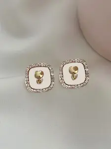 KRENOZ Gold-Plated Crystal Studded Square Shaped Studs