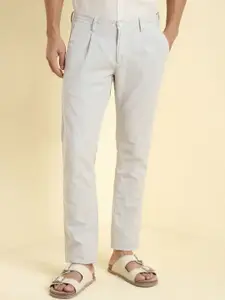 Allen Solly Men Self Design Slim Fit Mid-Rise Pleated Trousers