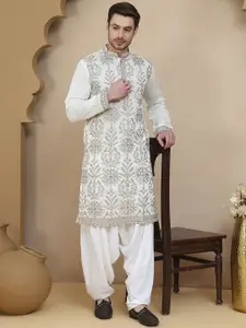 Jompers Men Floral Embroidered Regular Thread Work Kurta with Salwar