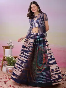 SAPTRANGI Printed Beaded Semi-Stitched Lehenga And Unstitched Choli With Shrug