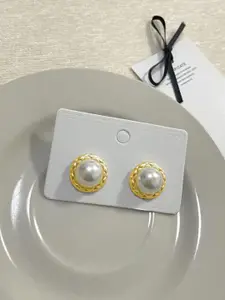 KRENOZ Gold-Plated Pearls Beaded Circular Shaped Studs