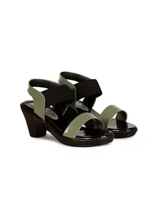 BIG BIRD FOOTWEAR Women Colourblocked PU Kitten Sandals with Buckles