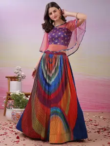 SAPTRANGI Printed Beads and Stones Semi-Stitched Lehenga & Unstitched