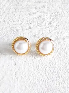 KRENOZ Gold-Plated Pearls Beaded Circular Shaped Studs