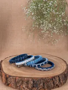 Taasha Craft Blusey Set Of 5 Ghungroo Studded & Beaded Denim Bangles