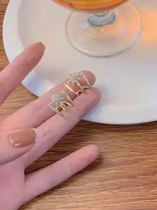 KRENOZ Gold-Plated Cubic Zirconia Studded Floral Shaped Studs