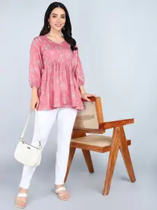 Tviksha Fashion Women Floral Printed V-Neck Pleated Kurti