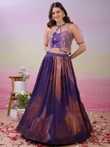 SAPTRANGI Printed Beaded Semi-Stitched Lehenga And Unstitched Choli With Shrug