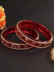 LAVAZZA Set Of 2 Zircon Diamonds & Crystals Studded Glass Bangles