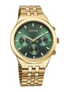 Sonata Men Brass Printed Dial & Bracelet Style Straps Analogue Watch