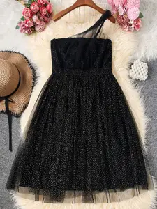 INCLUD Girl Solid One Shoulder Fit & Flare Dress