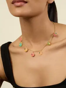 Isharya 18Kt Gold-Plated Crystals Studded Charm Necklace