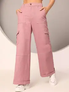 DOLCE CRUDO Women Wide Leg High-Rise Clean Look No Fade Stretchable Jeans