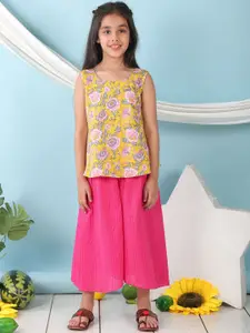 Sangria Girls Floral Printed Pure Cotton Top & Palazzo