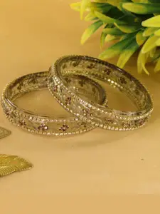 LAVAZZA Set Of 2 Zircon Diamonds & Crystals Studded Glass Bangles