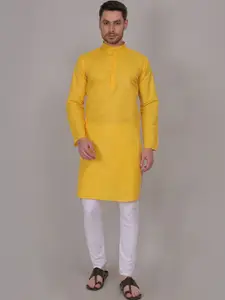 4u Fashion Geometric Woven Design Mandarin Collar Cotton Straight Kurta