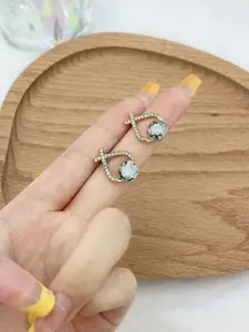 KRENOZ Gold-Plated Cubic Zirconia & Crystals Studded Geometric Shaped Studs