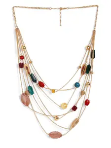 Priyaasi Gold-Plated Artificial Stones Studded and Beaded Layered Necklace