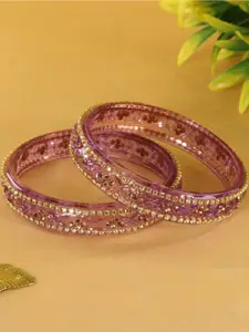 LAVAZZA Set Of 2 Zircon Diamond & Beads Work Glass Bangles