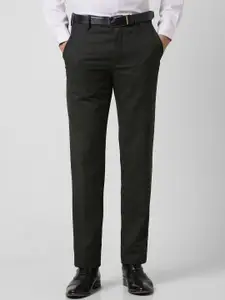 Van Heusen Men Self Design Mid-Rise Slim Fit Formal Trousers