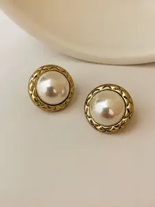 KRENOZ Gold-Plated Pearls Beaded Circular Shaped Studs