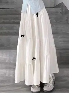 Outzidr Tiered Skirt With Satin Bow