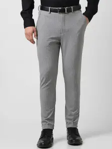 Van Heusen Men Textured Checked Slim Fit Formal Trousers